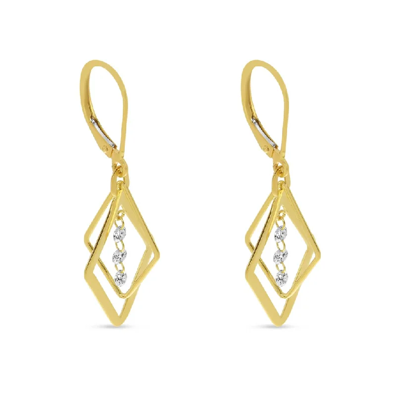 Fashion Earrings for Teenagers-14K Yellow Gold 0.30ctw Dashing Diamond Geometric Drop Earrings