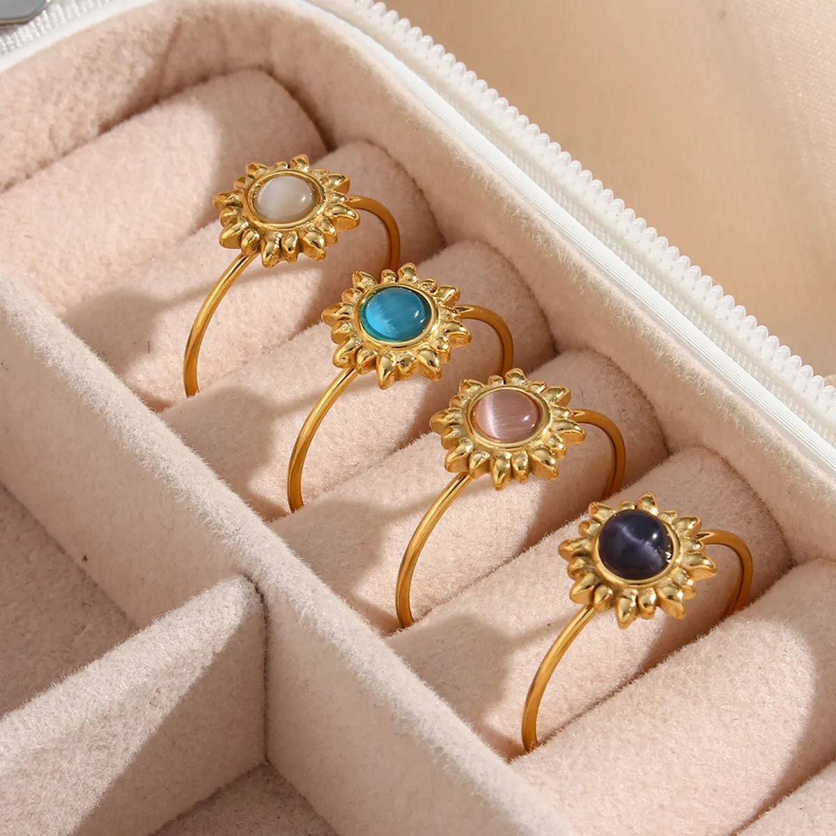 Stackable Silver Rings-Fashion Sun Stainless Steel Inlay Opal Gold Plated Open Ring