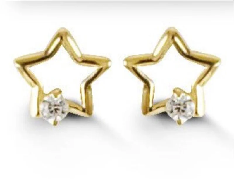 Designer Crystal Earrings-14K Yellow Gold Cubic Zirconia Star Kid's Stud Earrings