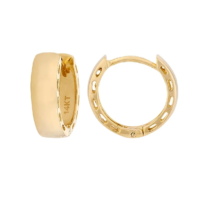 Gold and Pearl Earrings-14K Yellow Gold  Polished Huggie Hoop Earrings