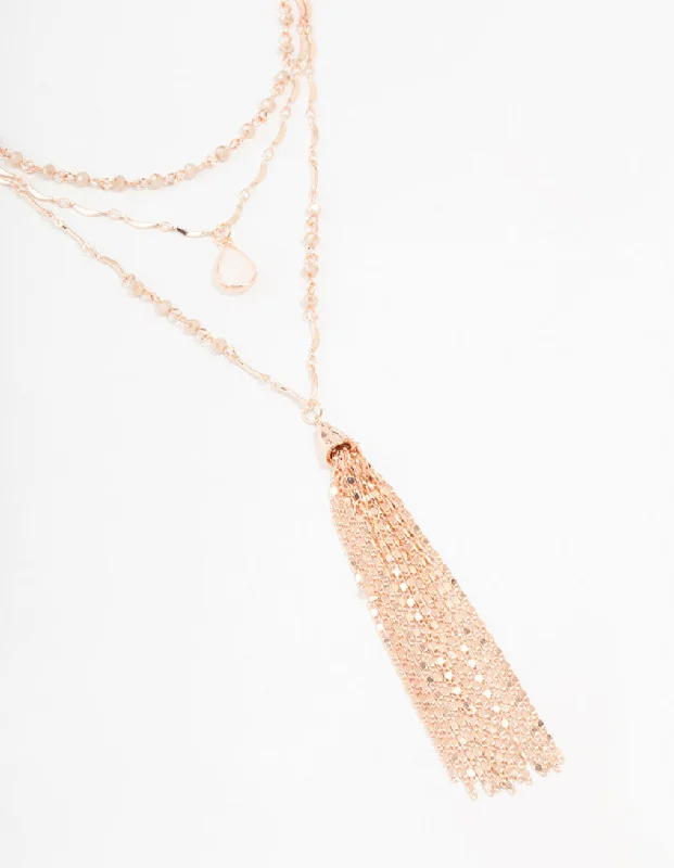 Minimalist Gemstone Necklace-Rose Gold 3 Layered Pendant Necklace