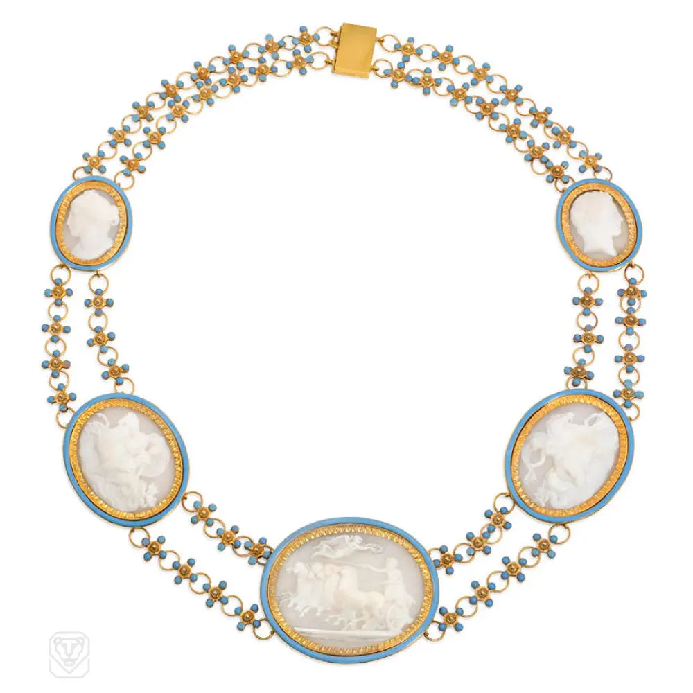 Multi-Layer Chain Necklace-Antique neoclassical shell cameo necklace