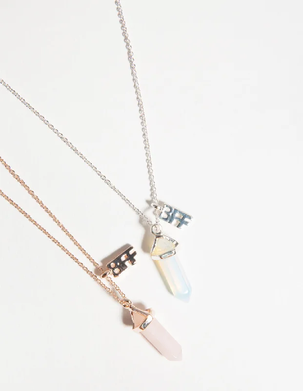 Simple Gold Bar Necklace-Kids Mixed Metal Semi Precious Shard Best Friend Necklace