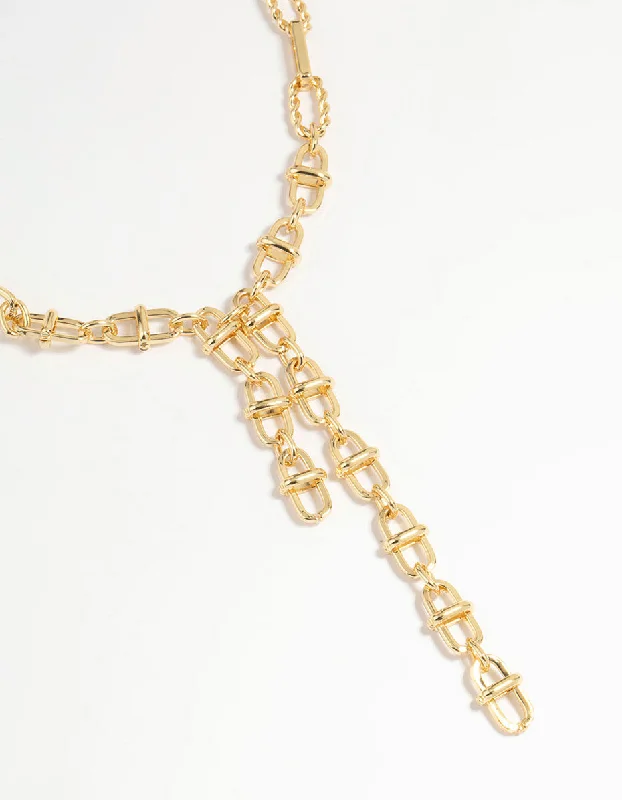 Unique Silver Necklace-Gold Plated Mixed Link Y-Necklace