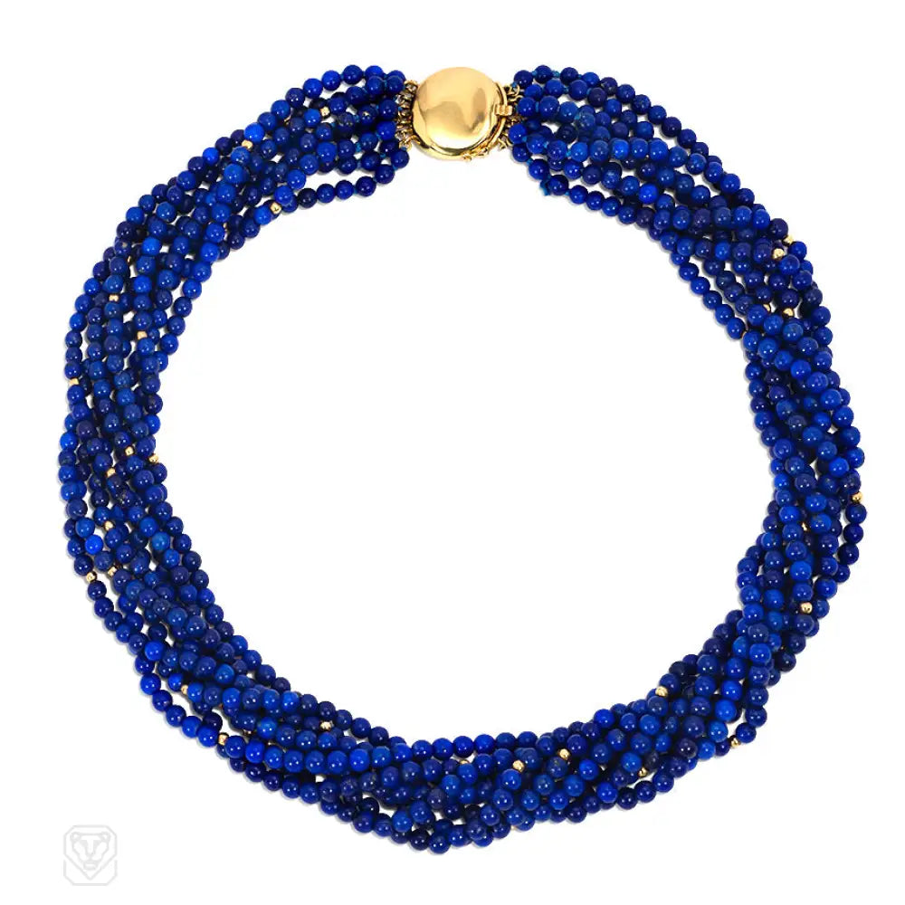 Small Gold Necklace-Lapis and gold beaded necklace, Angela Cummings for Tiffany & Co.