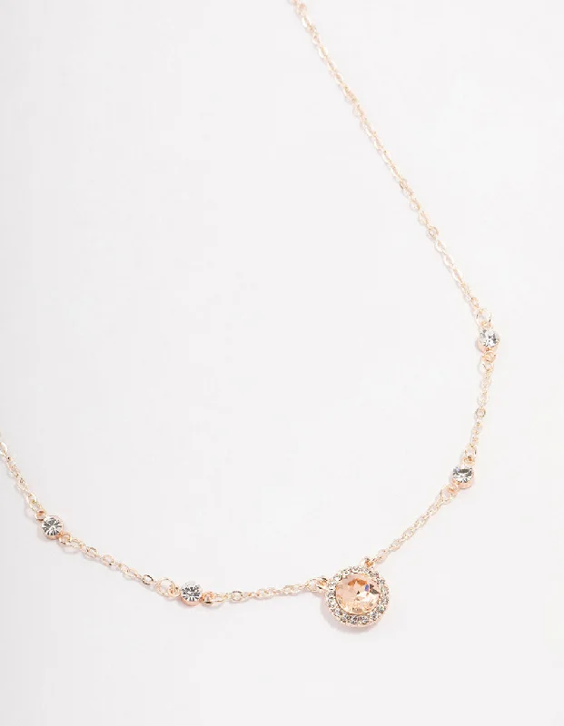 Long Gemstone Necklace-Rose Gold Halo Bohemia  Czech Crystal Necklace