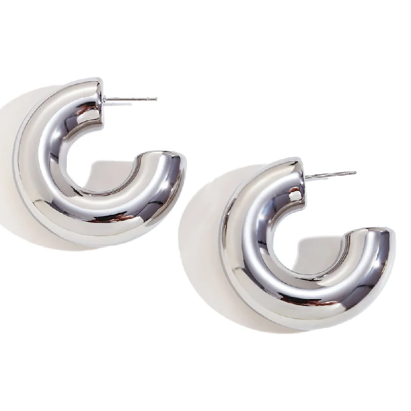 40mm Hollow Glossy Ear Ring-Steel Color