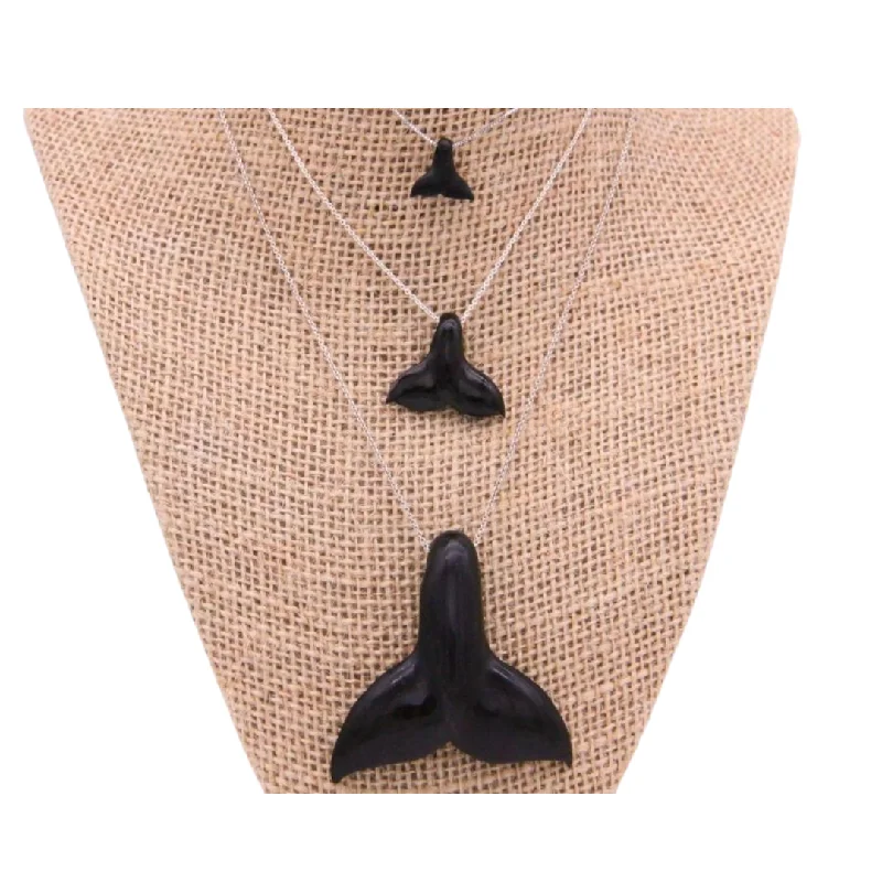 Handmade Gemstone Necklace-Ebony Whale Tail Pendant