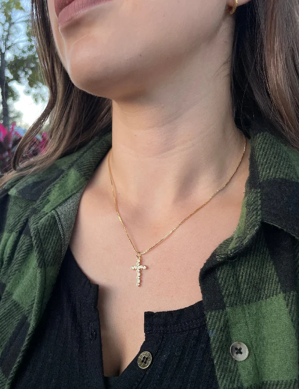 Sparkling Silver Necklace-Rhodium Cross Chain