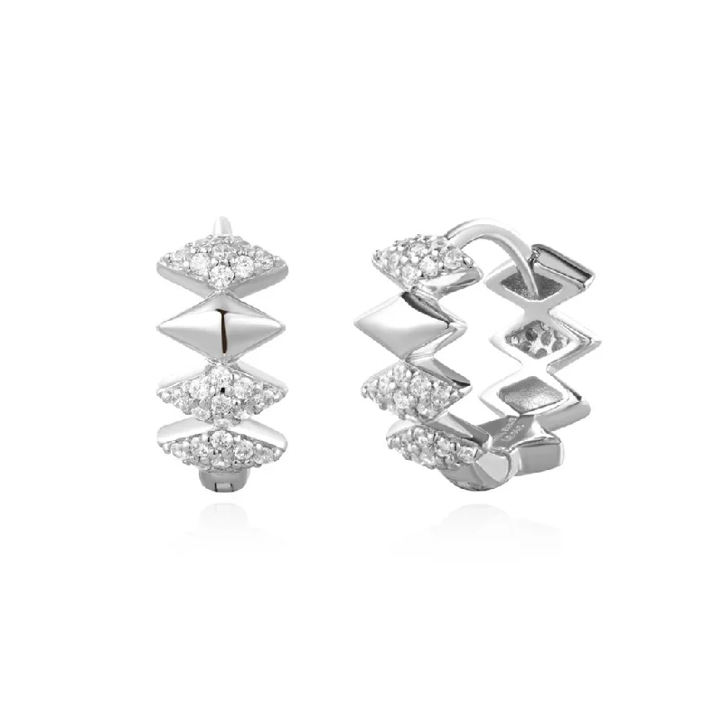 Handmade Hoop Earrings-Sterling Silver Cubic Zirconia Geometric Huggie Hoop Earrings by Ania Haie