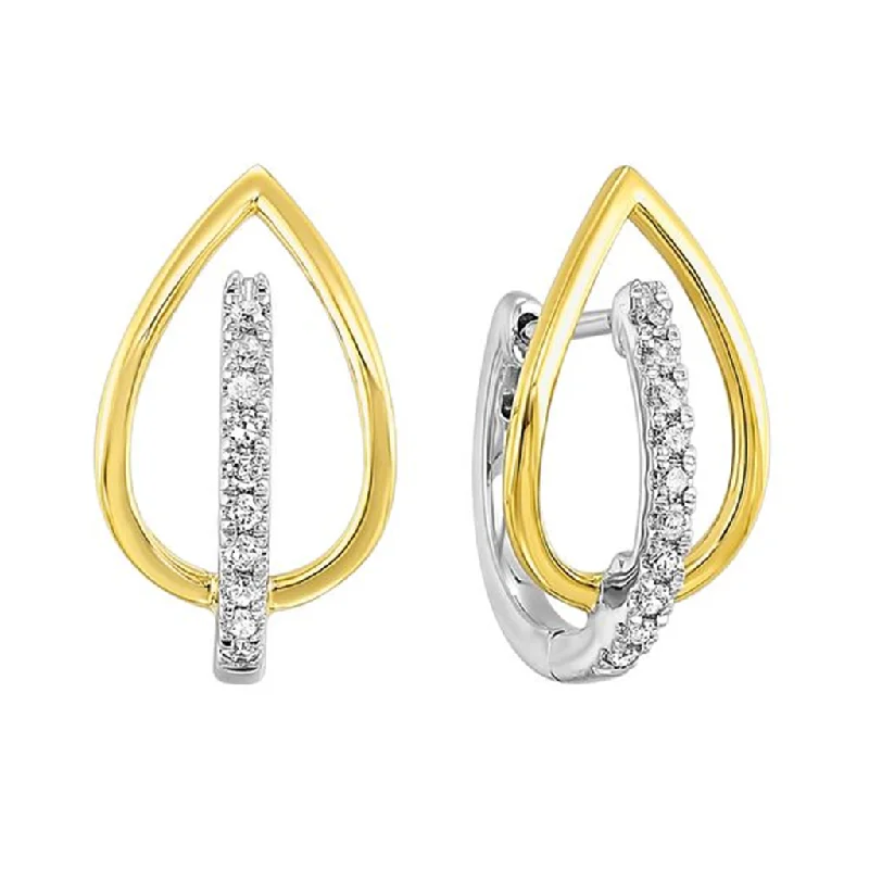 Casual Silver Earrings-10K Two Tone Gold 0.11ctw Diamond Dual Hoop Earrings