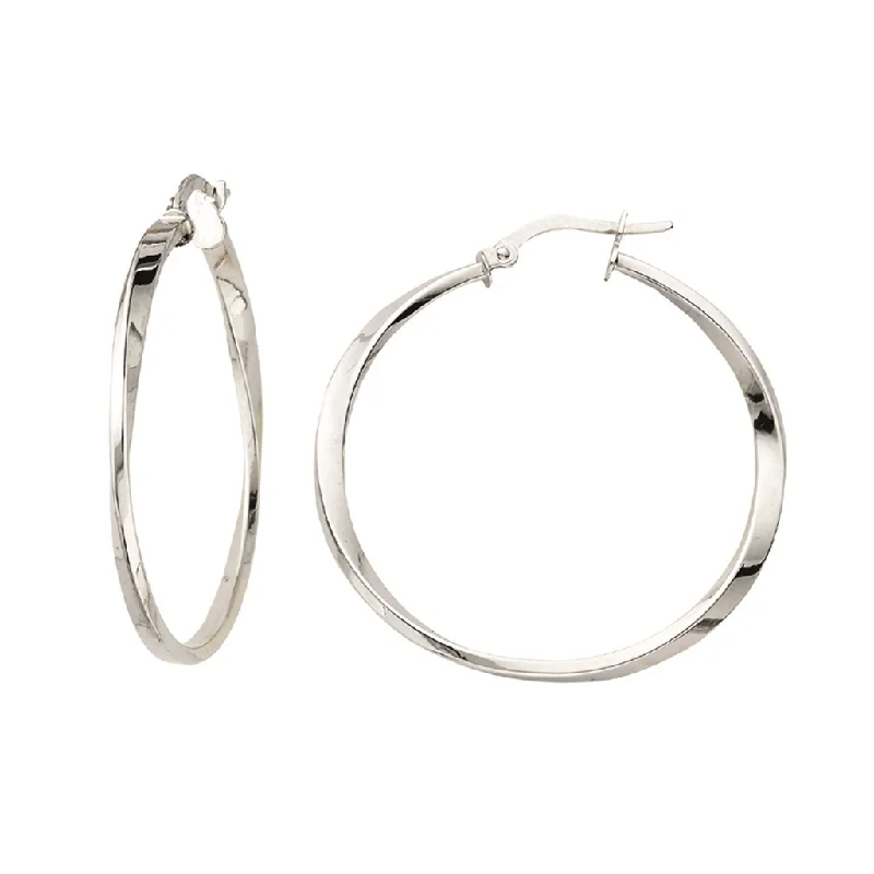 Rose Gold Earrings with Diamonds-14K White Gold Twisted Hoop Earrings