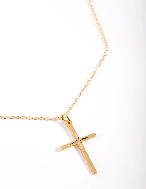 White Crystal Necklace-Sterling Silver Gold Cross Necklace