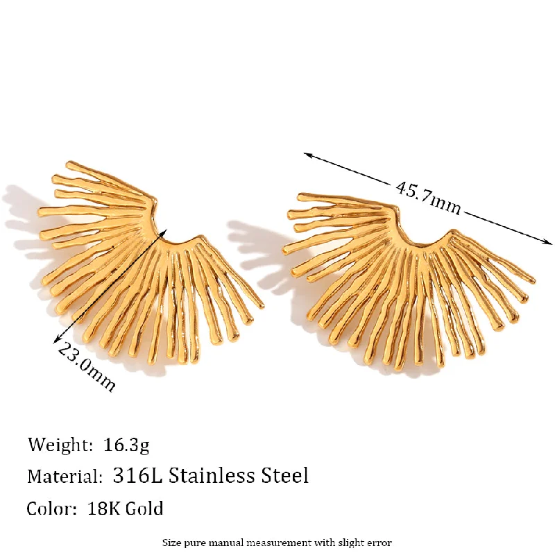 Street Exaggerated Ray Fan Shaped Stud Earrings-Gold