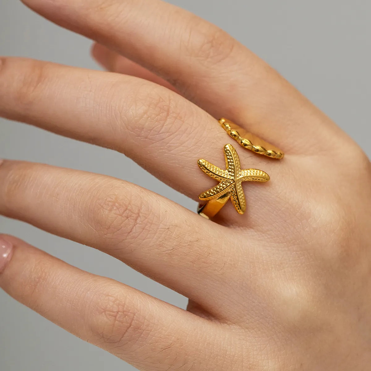 Elegant Opal Ring-Beach Starfish Shell Stainless Steel 18k Gold Plated Open Ring In Bulk