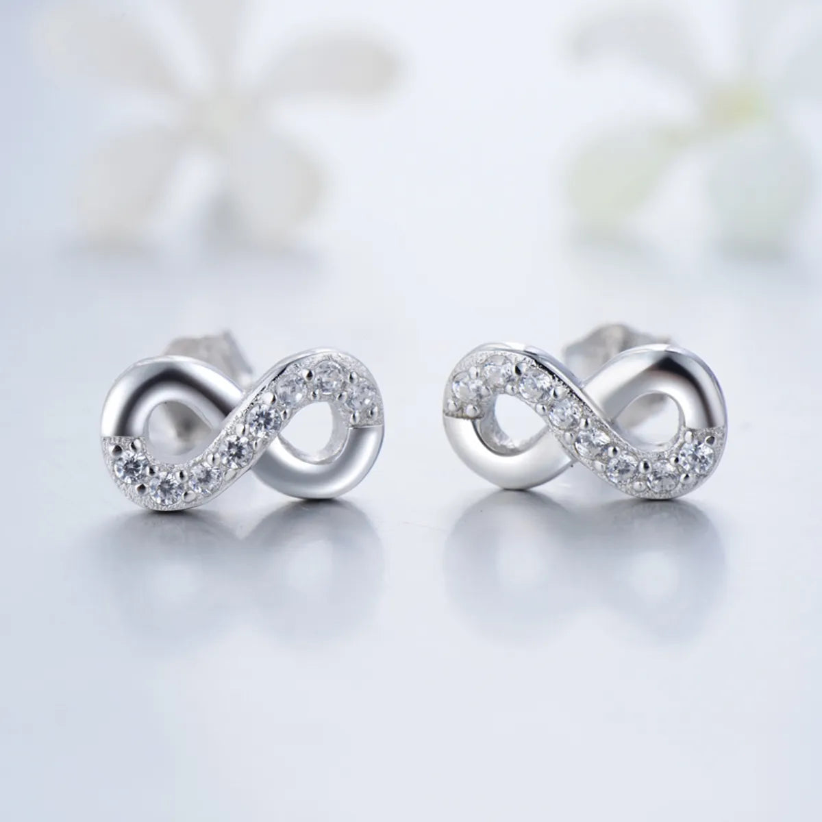 Pearl Wedding Ring-1 Pair Ins Style Fairy Style Korean Style Infinity Sterling Silver Plating Inlay Zircon Rhodium Plated Ear Studs