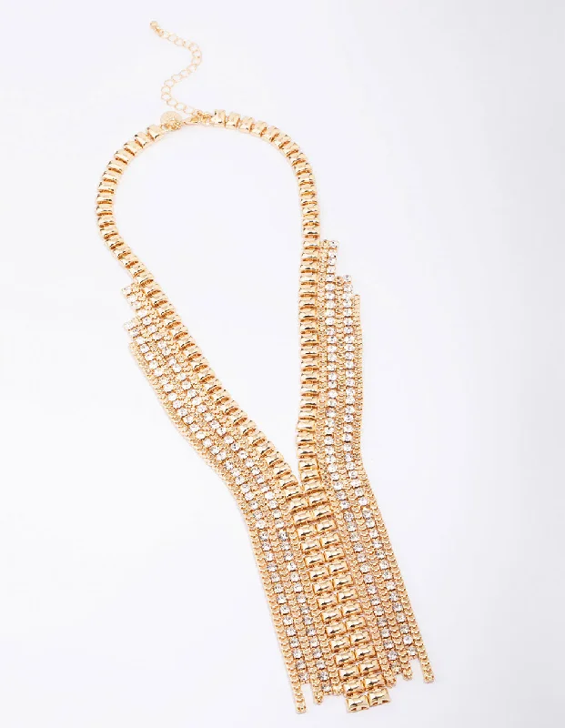 Silver Infinity Necklace-Gold Diamante Statement Necklace