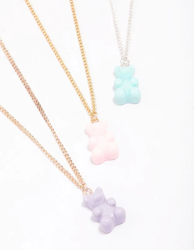 Natural Gemstone Pendant Necklace-Mixed Metal Pastel Teddy Necklace 3-Pack