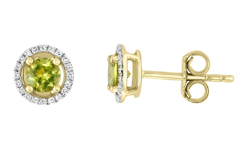 Casual Everyday Earrings-14K Yellow Gold 0.70ctw Peridot & Diamond Halo Stud Earrings