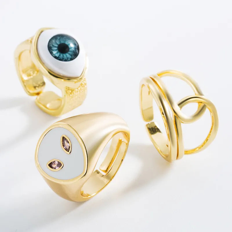 Birthstone Ring for Women-Fashion 18k Copper Oil Dripping Geometric Eye Ring Wholesale Nihaojewelry