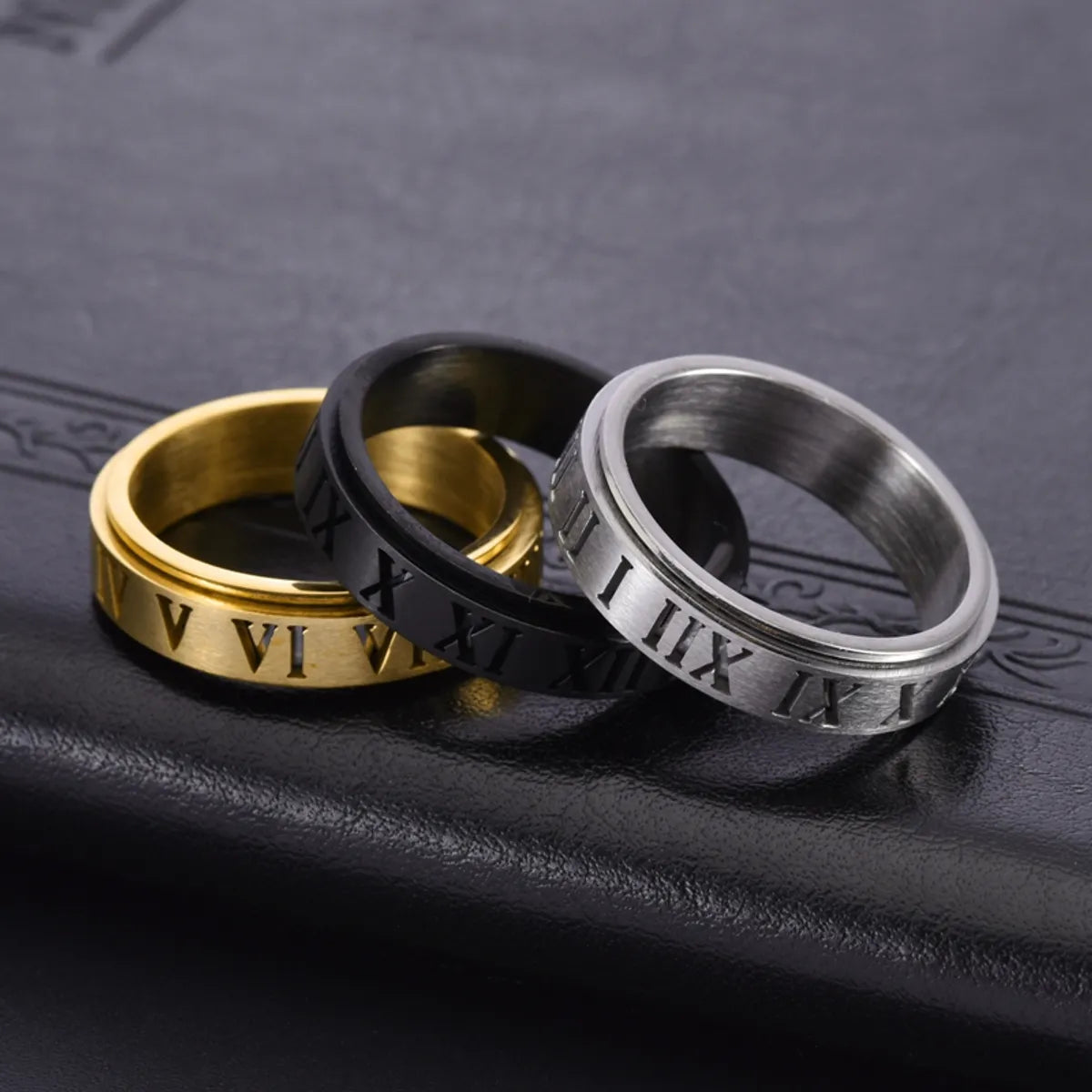 Custom Promise Ring-Classical Funny Romantic Roman Numeral 304 Stainless Steel Polishing Hollow Out 18K Gold Plated Unisex Rings Anxiety Ring