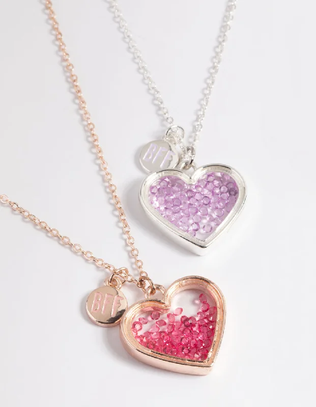 Personalized Silver Necklace-Kids Mixed Metal Diamond Heart Shaker Necklace Pack