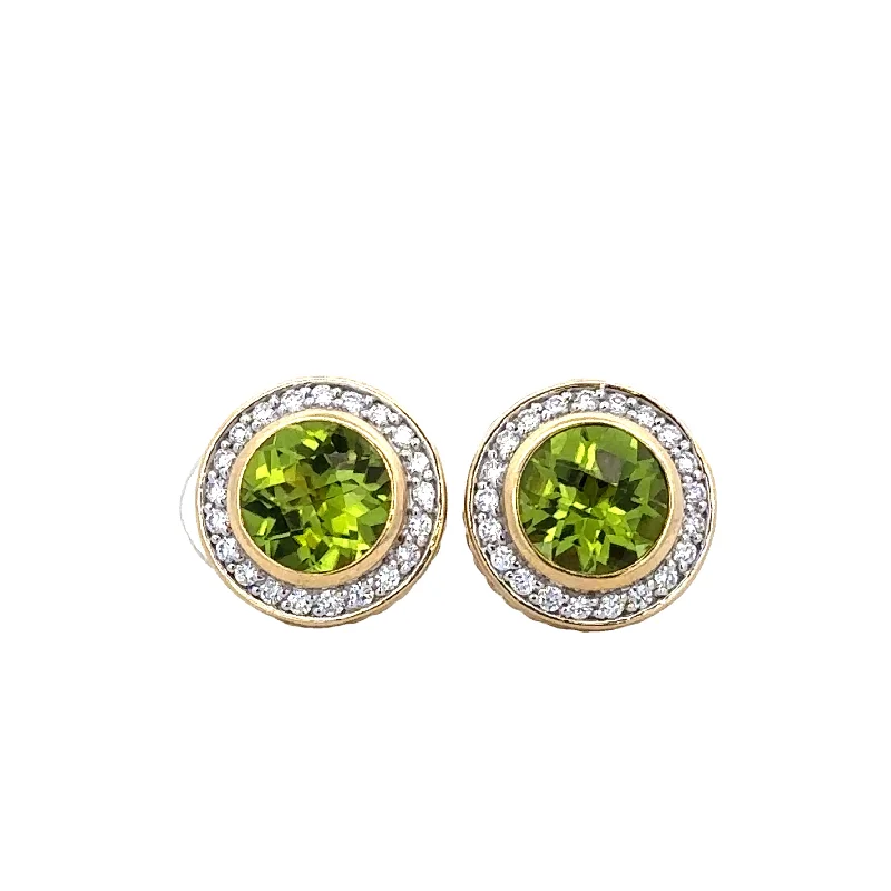 Classic Silver Earrings-David Yurman Peridot and Diamond Stud Earrings in 18k Yellow Gold