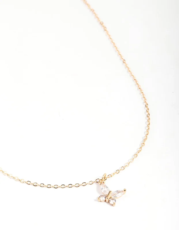 Gold Charm Necklace-Gold Asymmetrical Butterfly Necklace