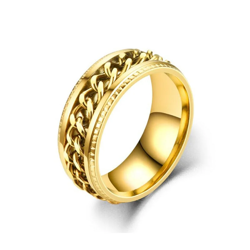 Embossed Fully Golden Chain Ring