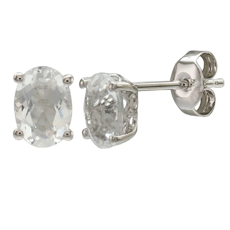 Geometric Stud Earrings-14K Yellow Gold 2.13ctw Oval White Topaz Stud Earrings