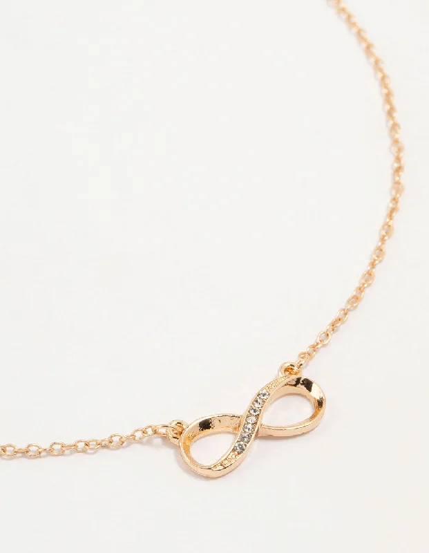 Modern Bar Necklace-Gold Diamante Infinity Necklace