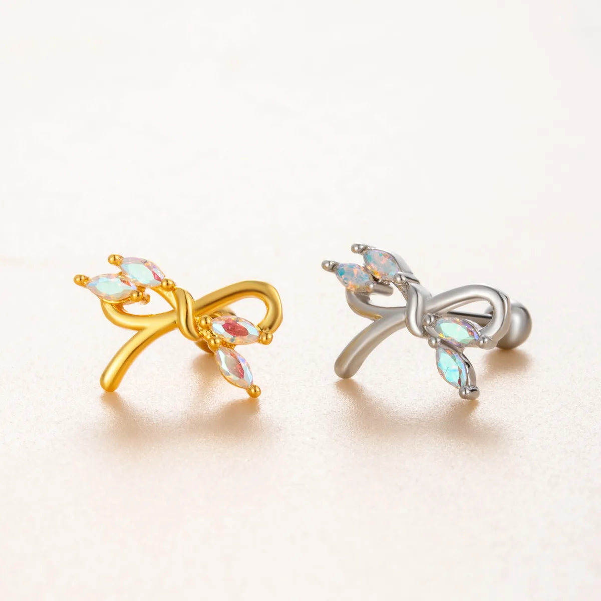 1 Piece Casual Classic Style Korean Style Bow Knot Hollow Out Inlay Copper Zircon Cartilage Earrings