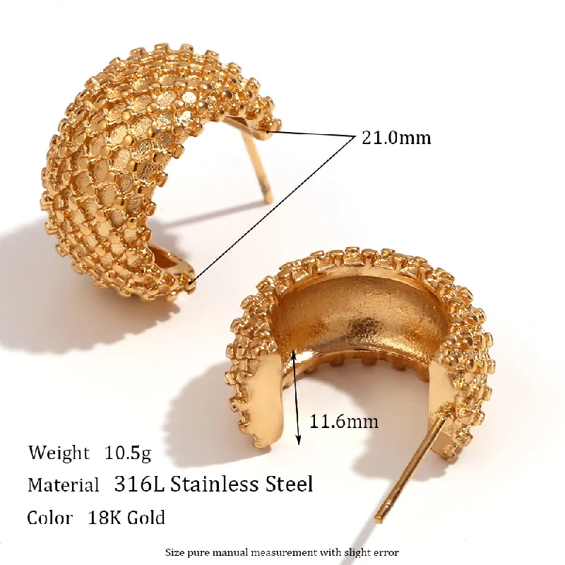 21mm Pineapple Grain Thickness C- Shaped Earrings-Gold