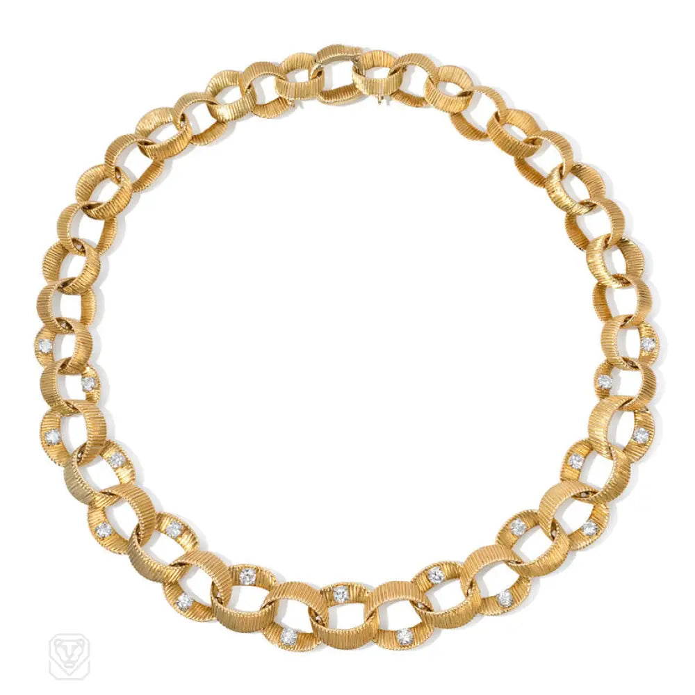 Chic Silver Necklace-Mid-century gold and diamond link necklace, Chaumet