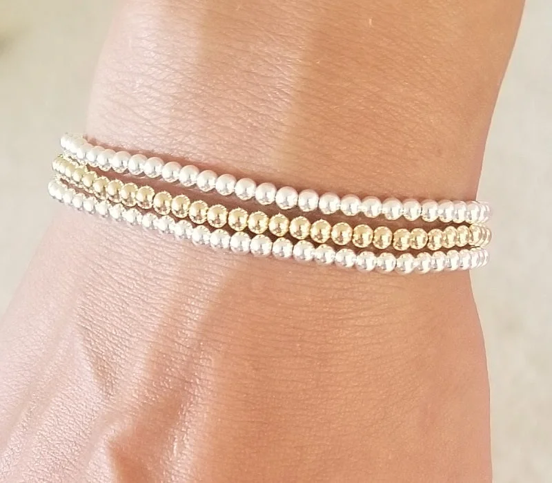 Handcrafted Designer Bracelet-Beaded Balls Bracelet - 3mm balls (choice of sterling silver or 14K gold-fill)