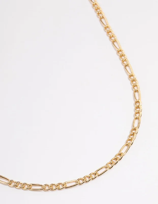 Wedding Necklace for Bride-Gold Figaro Chain Necklace