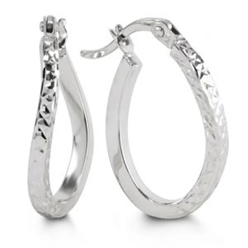 Pretty Gold Earrings-10K White Gold Diamond Cut Square Tube Twist Hoop Earrings