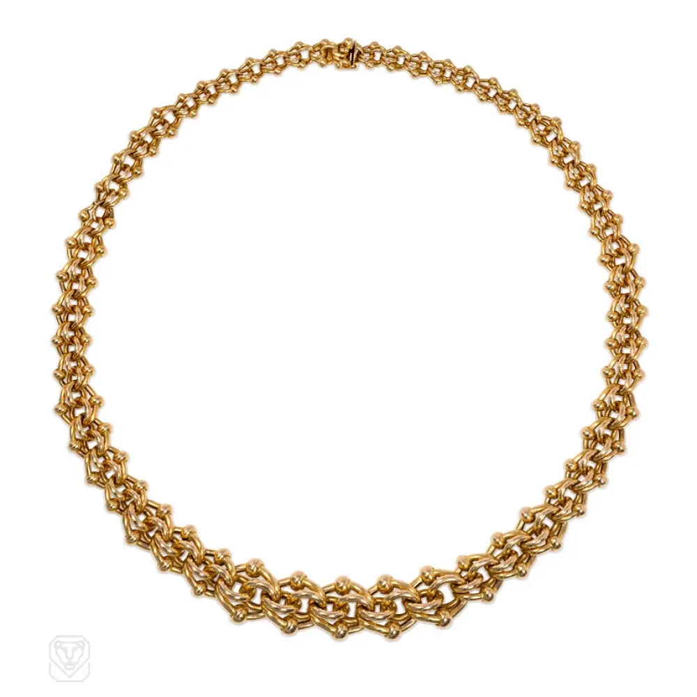 Unique Gold Pendant Necklace-Antique interlocking beaded necklace, France