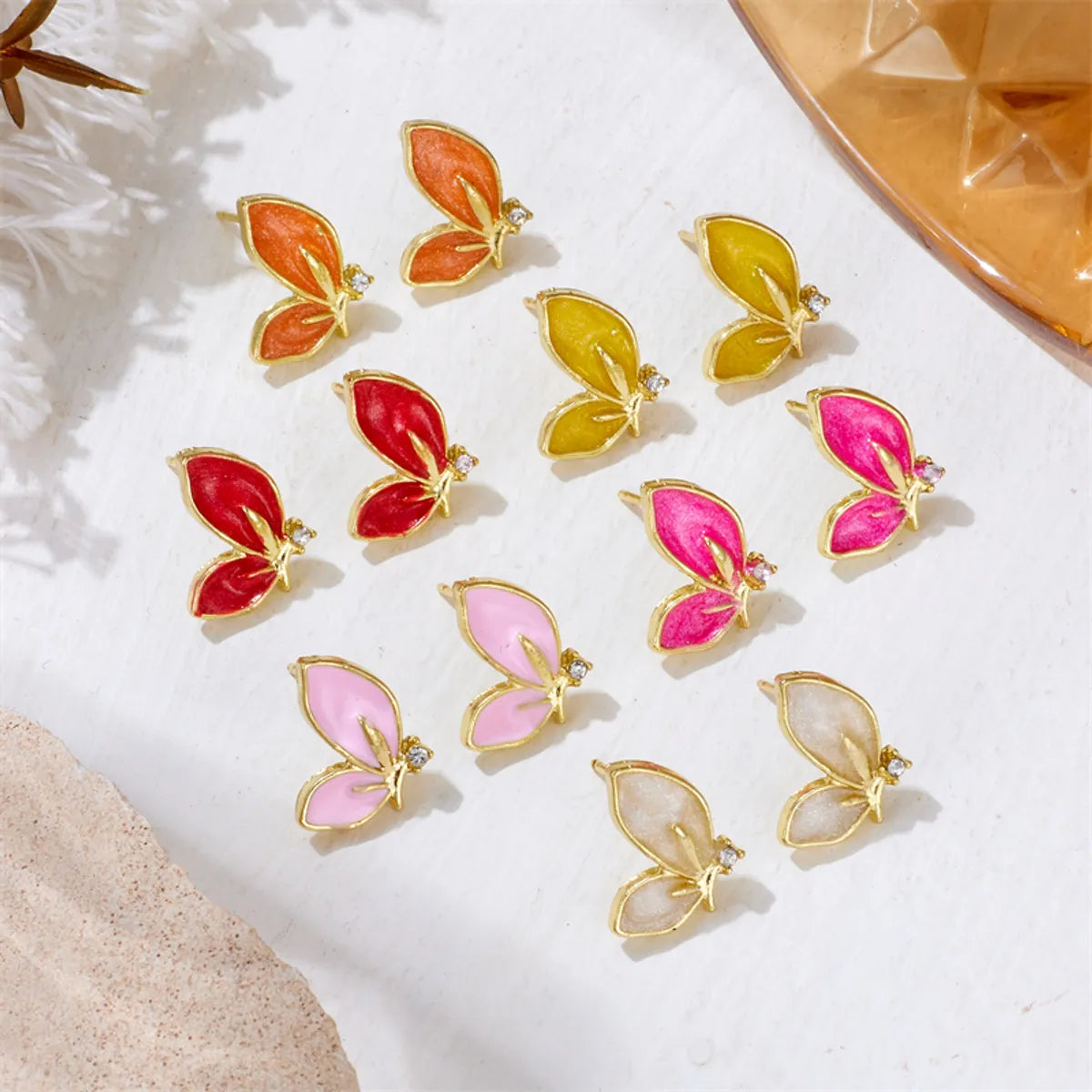 Wedding Ring Set with Emerald-Wholesale Jewelry Ig Style Sweet Butterfly Alloy Rhinestones Enamel Inlay Ear Studs