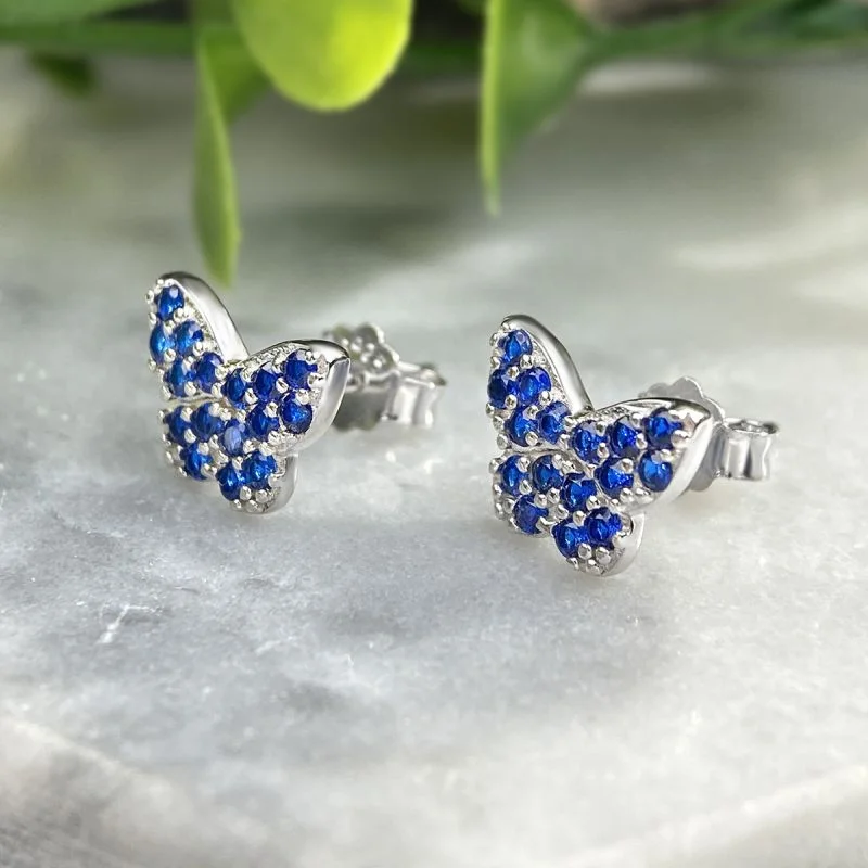 Custom Wedding Band for Women-1 Pair Elegant Butterfly Inlay Sterling Silver Zircon Ear Studs