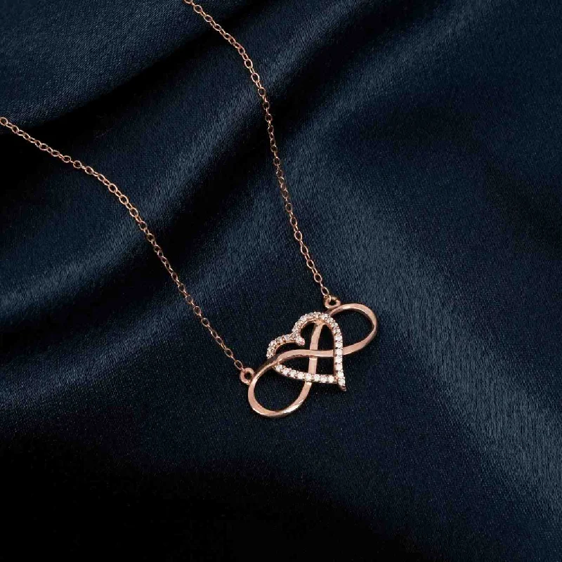 Natural Gemstone Pendant Necklace-Rose Gold Heart Infinity Necklace