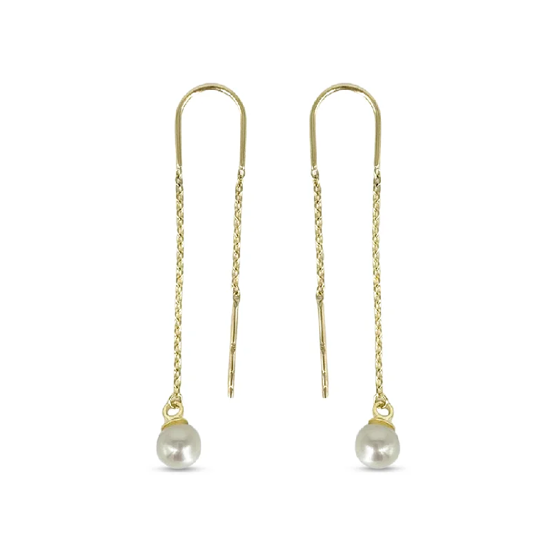 Butterfly Earrings for Girls-10K Yellow Gold Freshwater Pearl Drop Threader Earrings