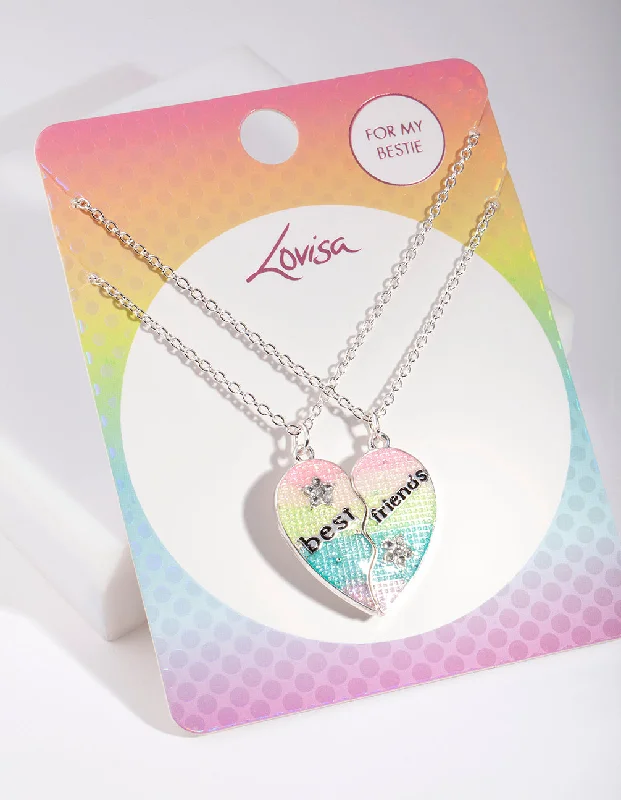 Long Silver Chain Necklace-Kids Silver BFF Heart Necklace Pack