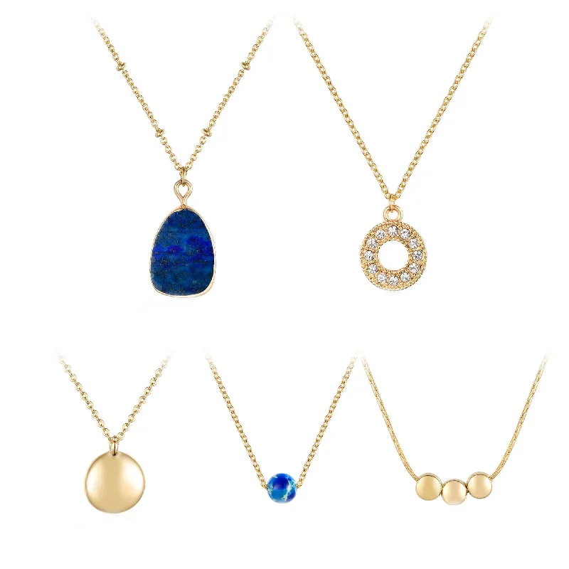 Simple Gold Choker Necklace-Blue Lapis Necklace Set