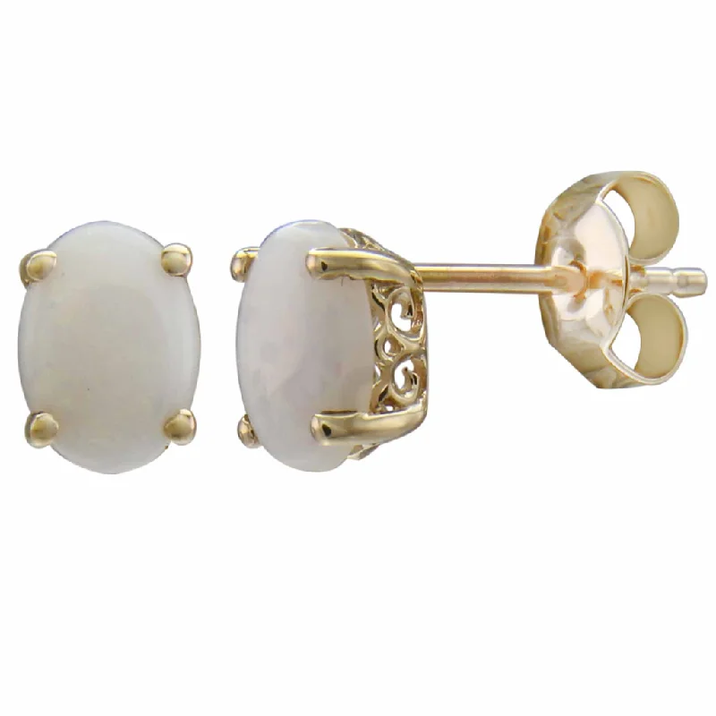 Unique Statement Earrings-14K Yellow Gold 0.85ctw Oval Austrlian Opal Stud Earrings