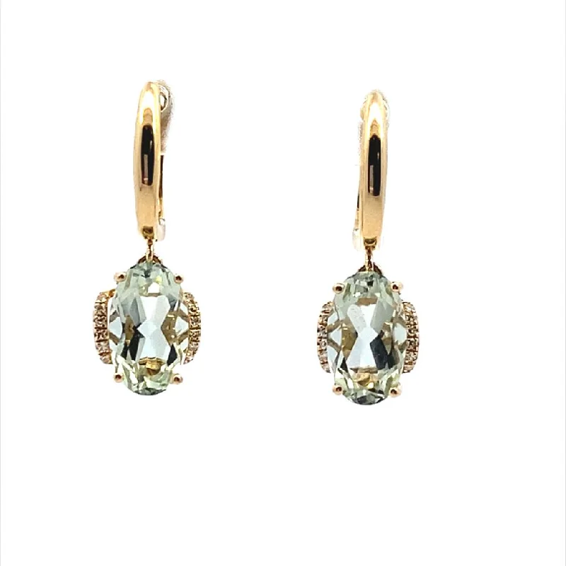 Luxury Bridal Earrings-14K Yellow Gold 3.41ctw Oval Prasiolite & Diamond Drop Earrings