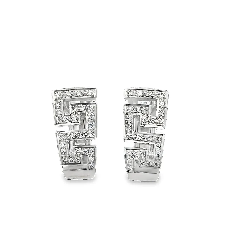 Classic Diamond Earrings-Diamond Accented Greek Key Earrings in 18k White Gold