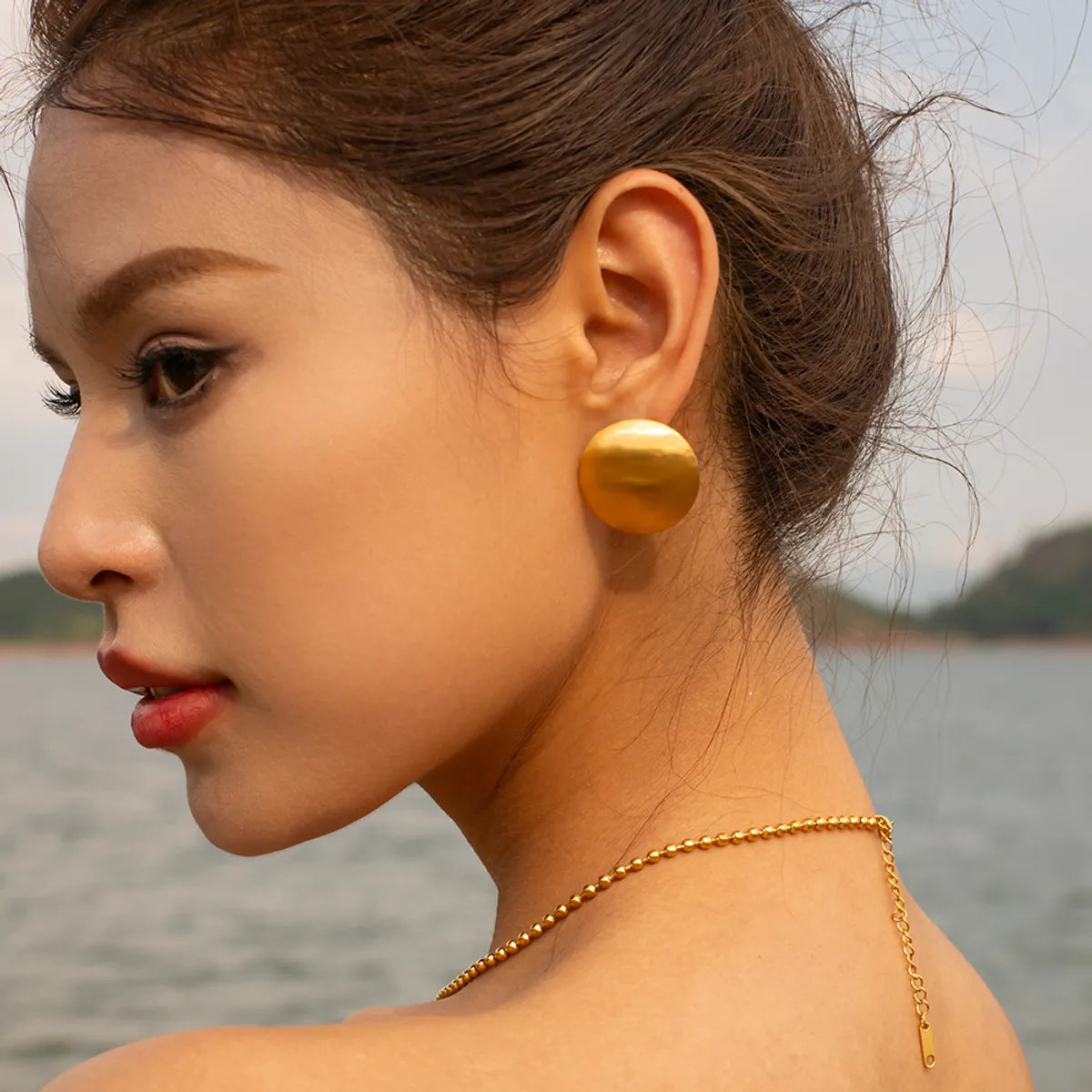 Elegant Emerald Ring-1 Pair IG Style Simple Style Round Stainless Steel 18K Gold Plated Ear Studs