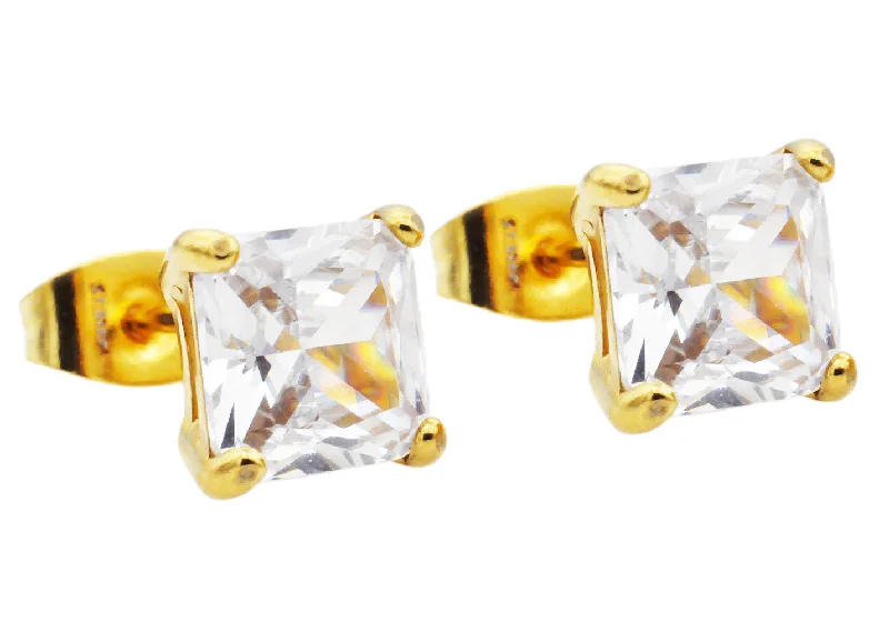 Elegant Dangly Earrings-Mens 7mm Cubic Zirconia Gold Stainless Steel Square Stud Earrings