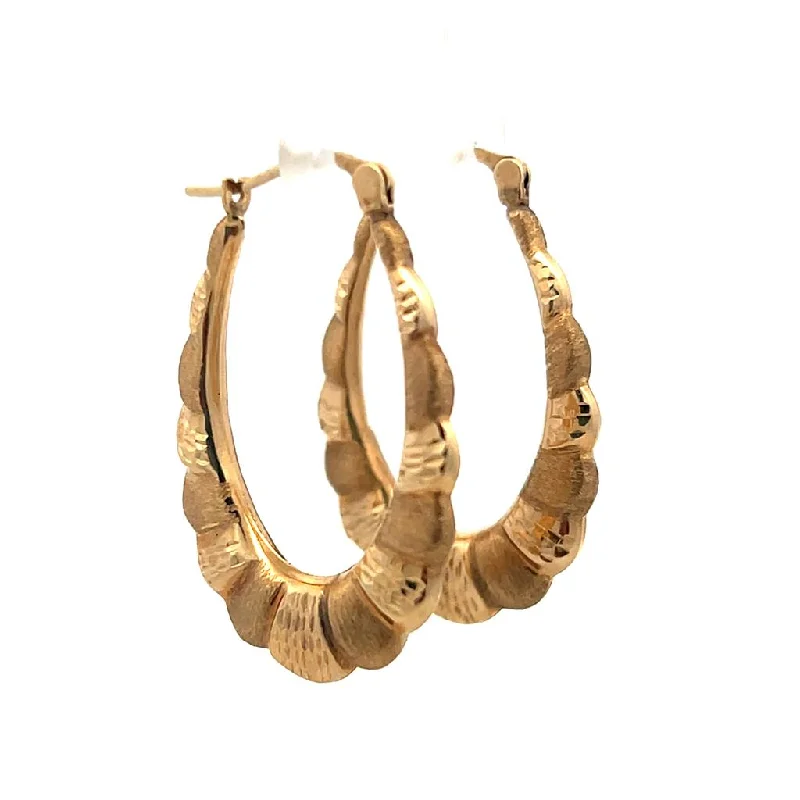 Everyday Hoop Earrings-Estate 10K Yellow Gold Scalloped Hoop Earrings